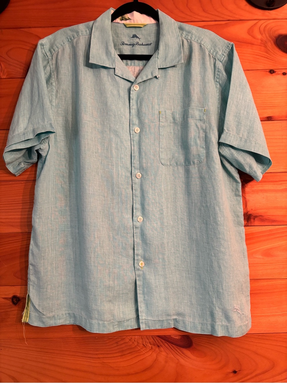 Tommy Bahama Men’s Aqua Blue Short Sleeve Linen Shirt Medium